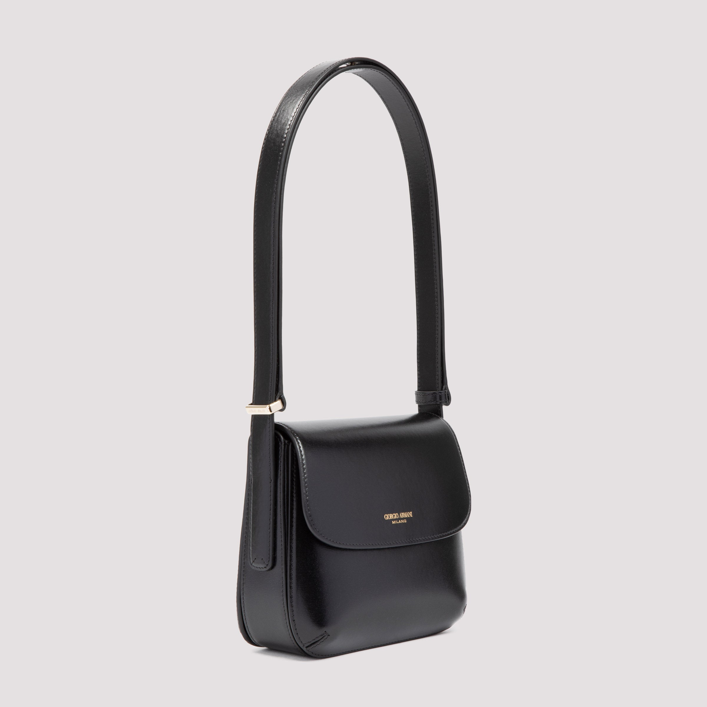 Structured Black Leather Shoulder Bag With Pleated Detailing