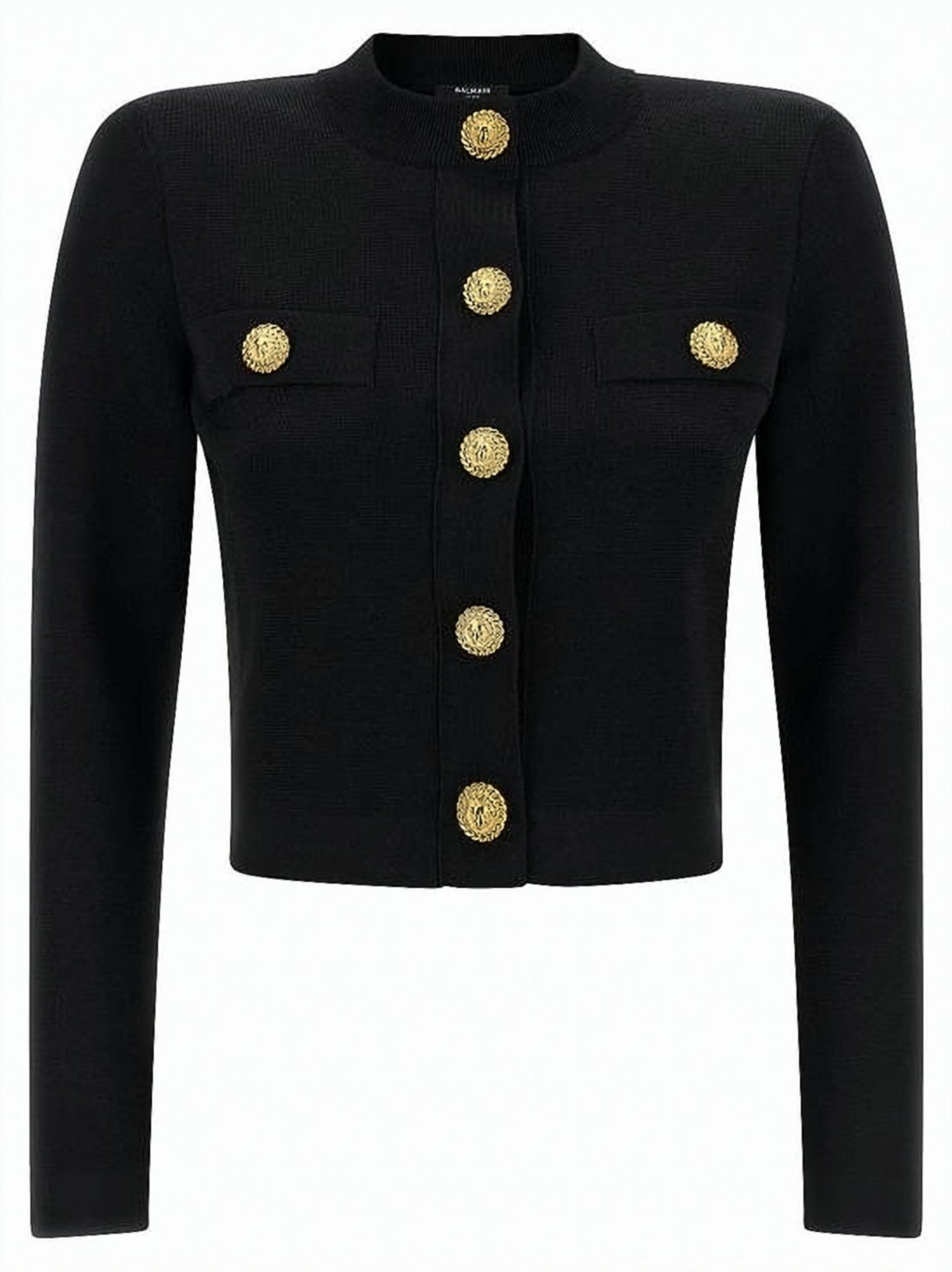 Cropped Black Cardigan With Gold-Tone Detailing