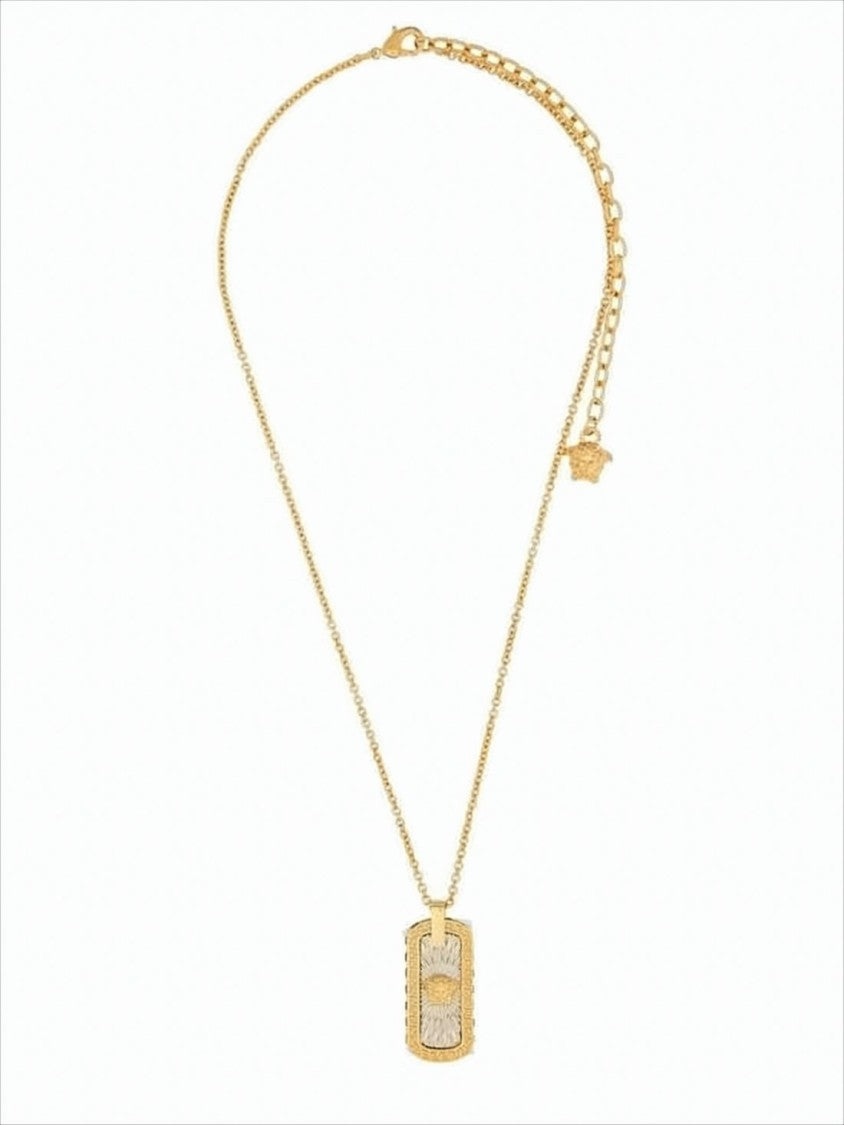 Gold-Tone Brass Necklace with Rectangular Pendant