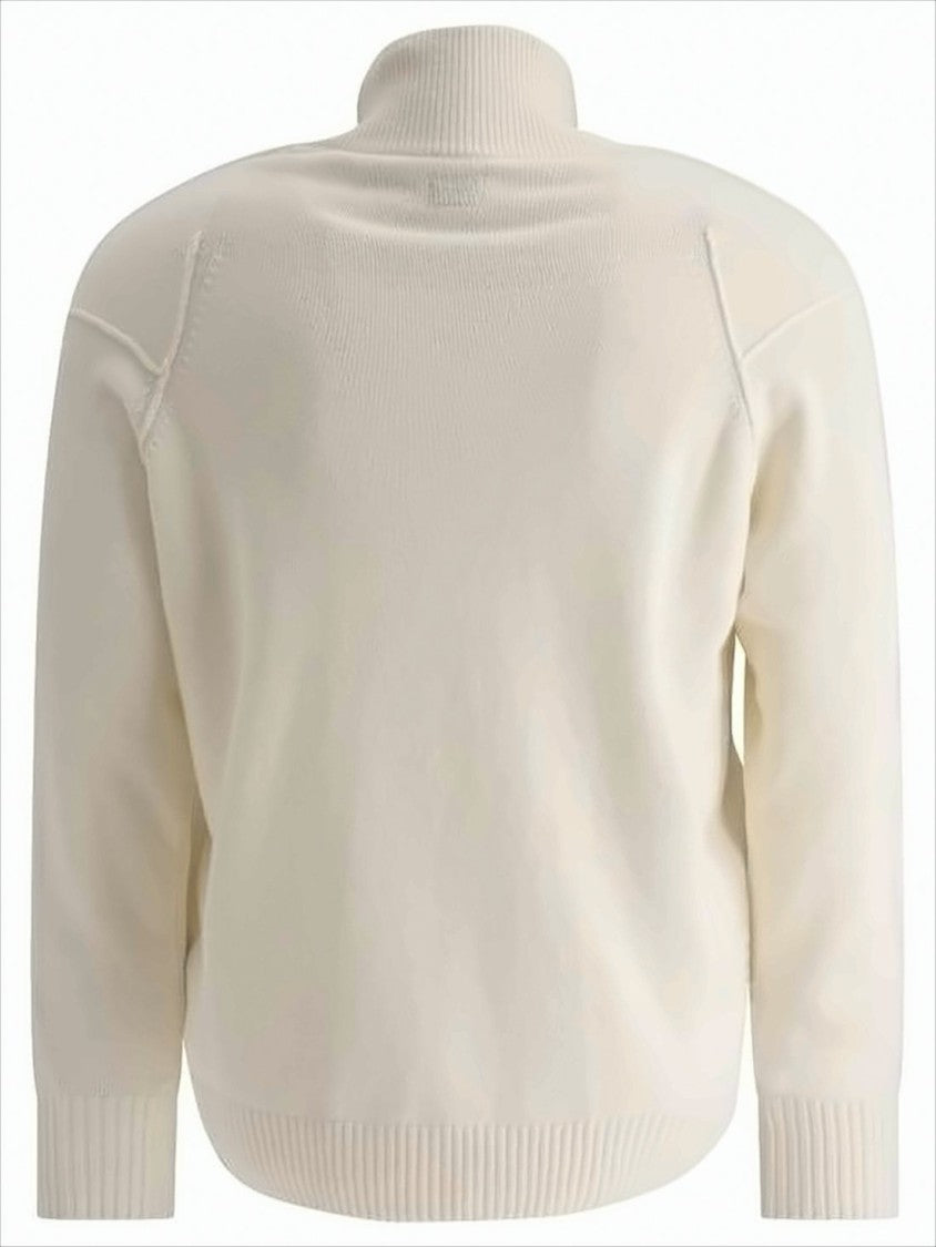 High Ribbed Collar Sweater With Half-Zip Closure And Patch Pocket