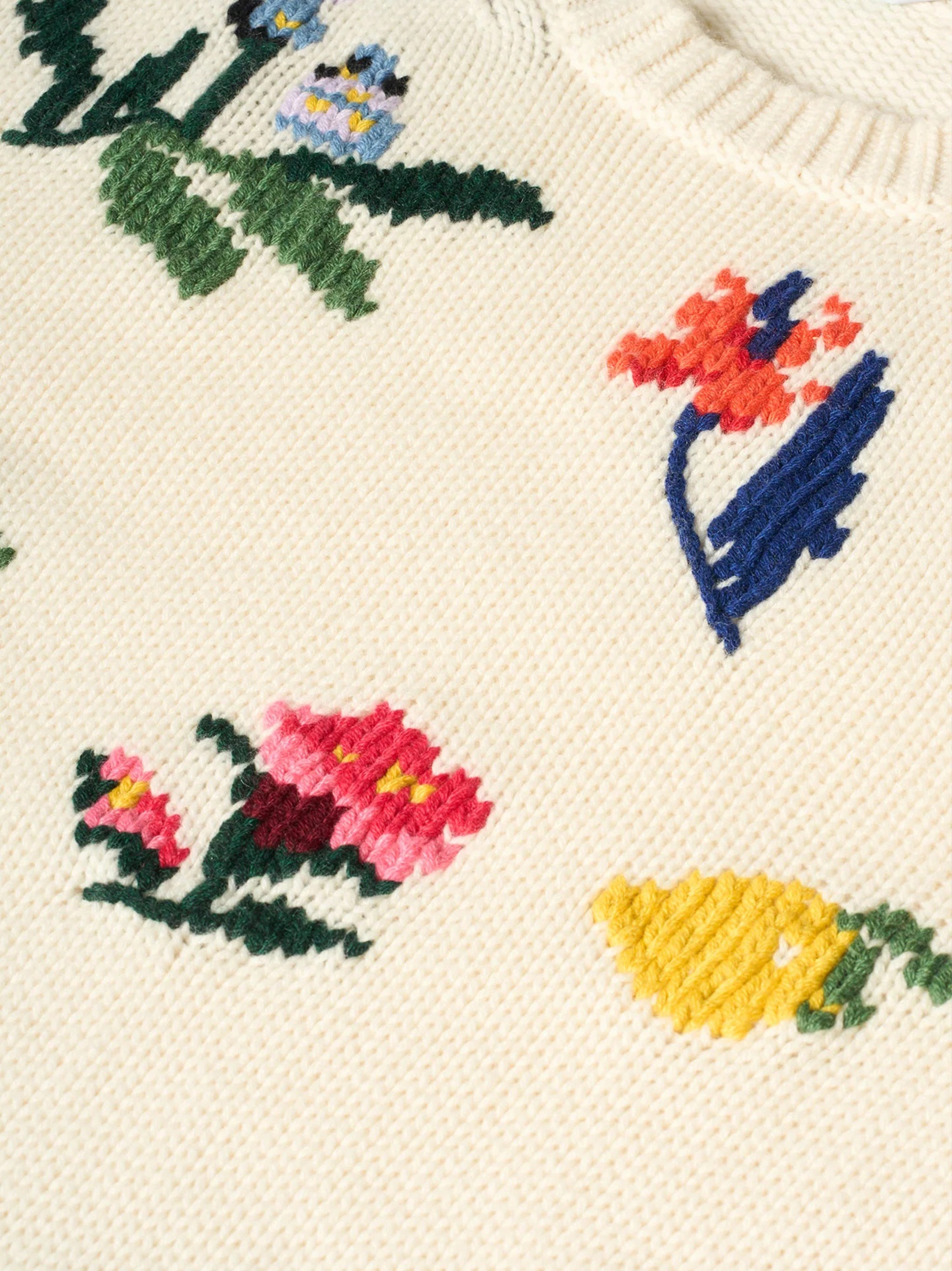 Cream Floral Embroidered Cashmere Sweater