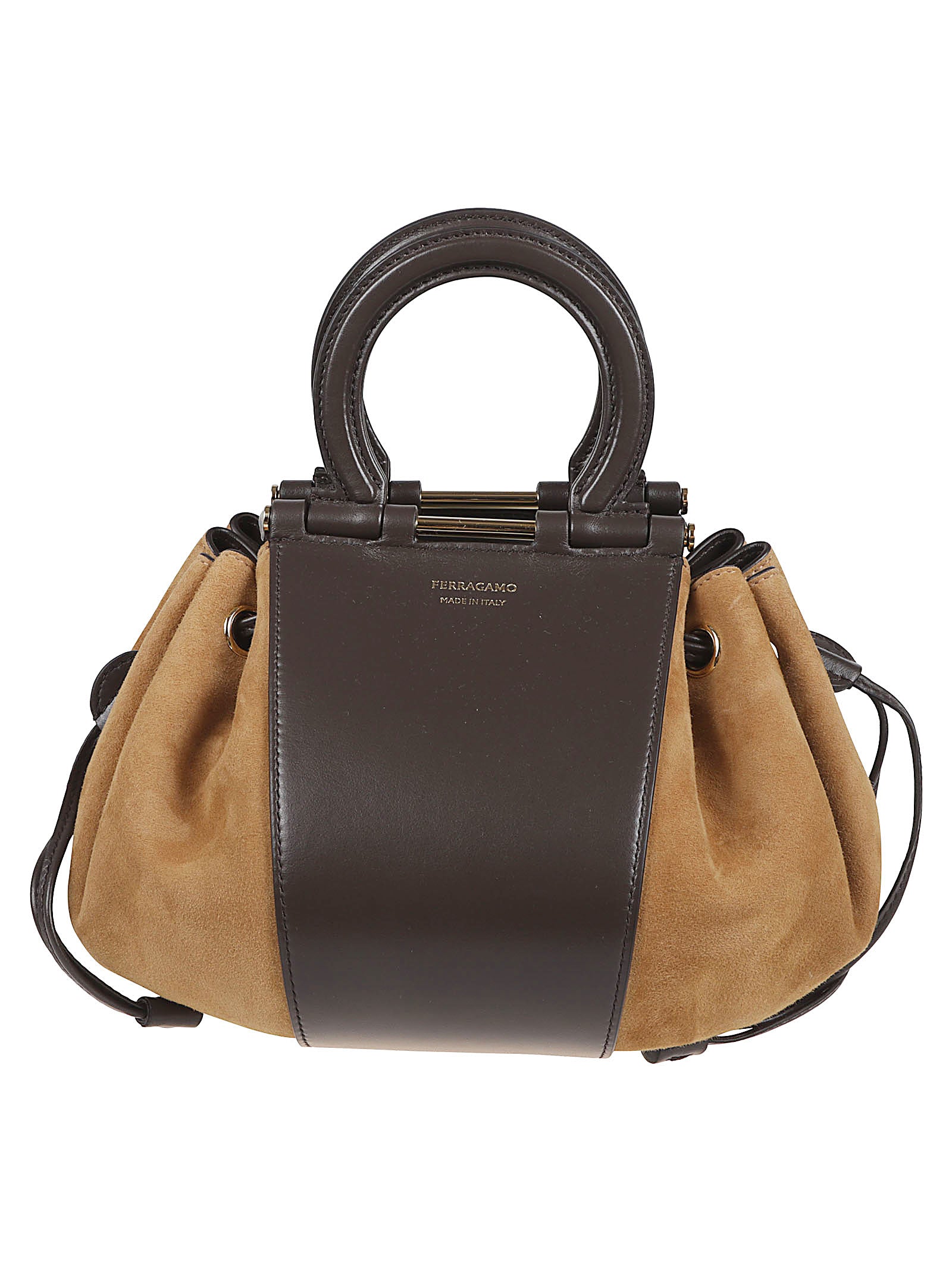Crocodile-Embossed Suede Bucket Bag with Gancini Handle
