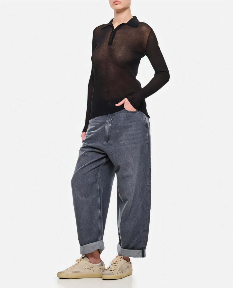 Long-Sleeved Sheer Polo Shirt