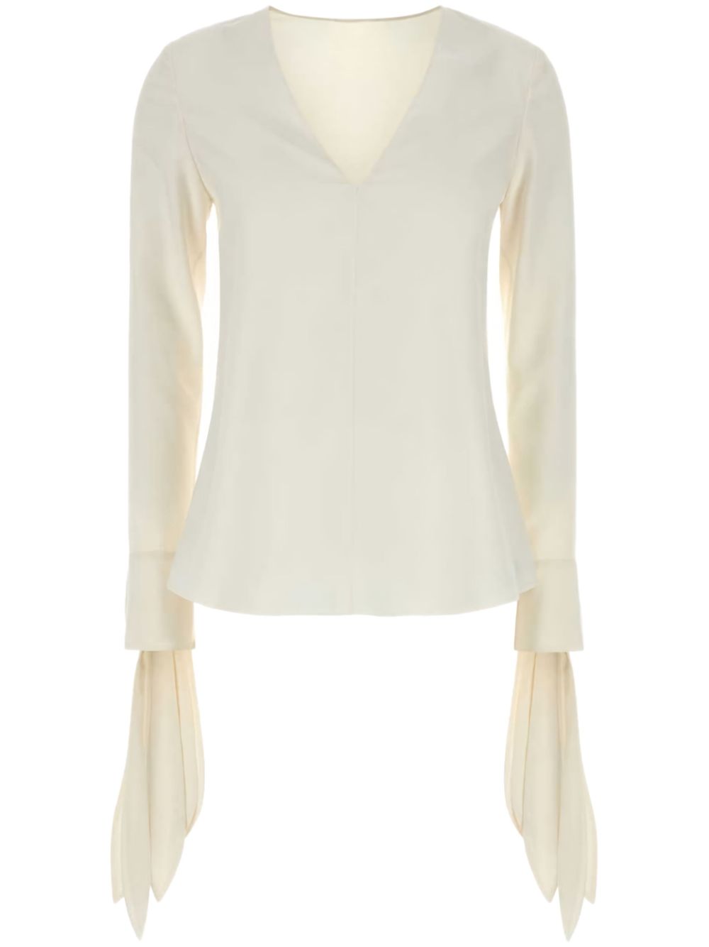 Ruffled Detail White Long-Sleeved Top