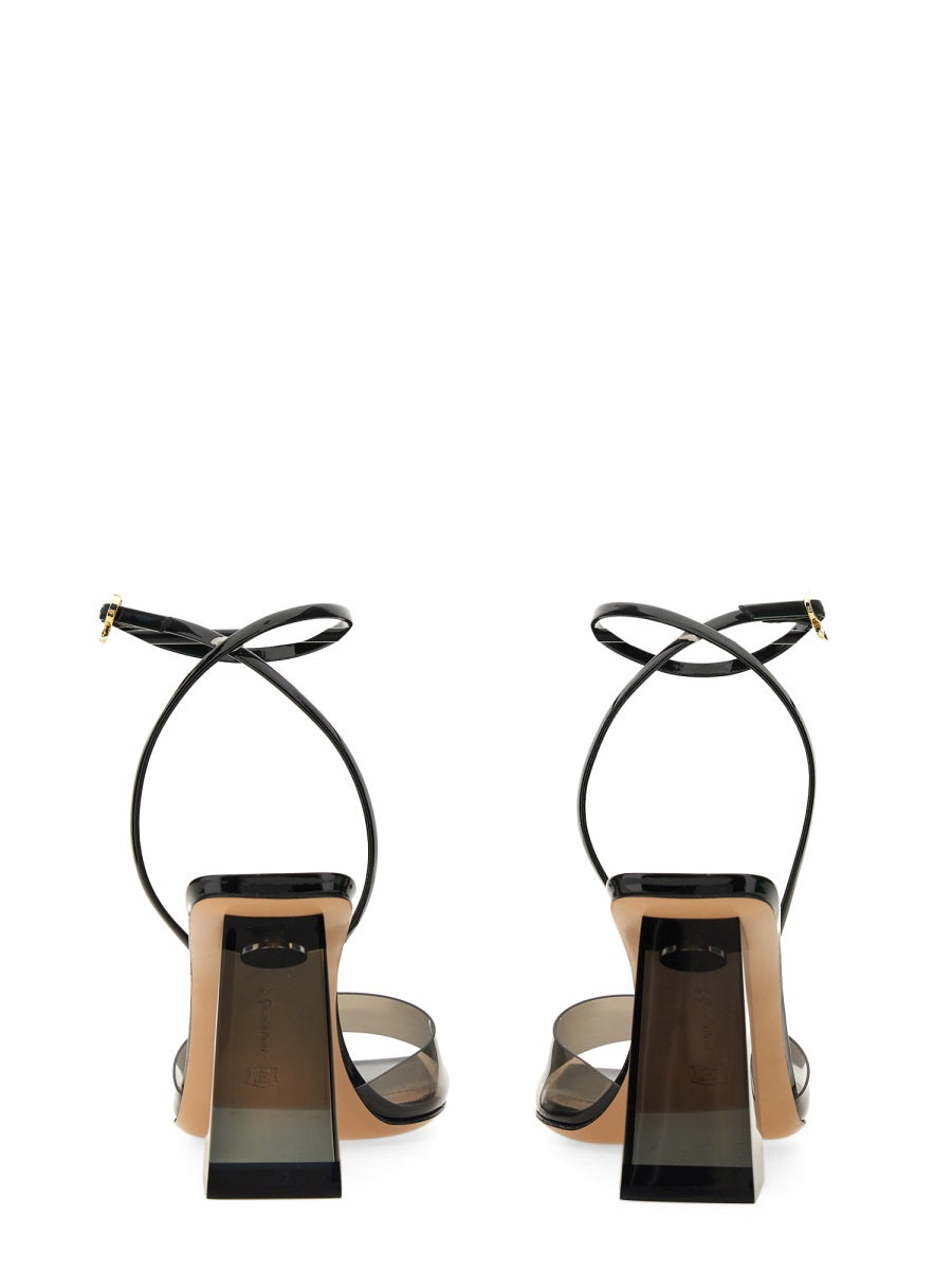 Contemporary Black Sandal with Squared Heel