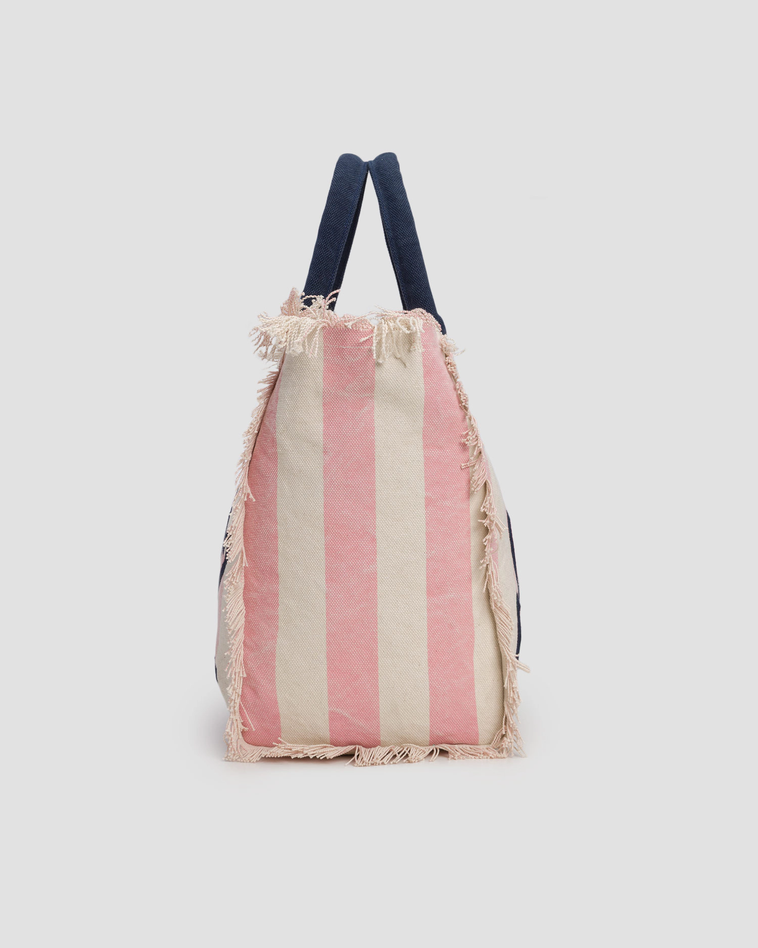Vertical Stripe Tote Bag with Fringed Edges