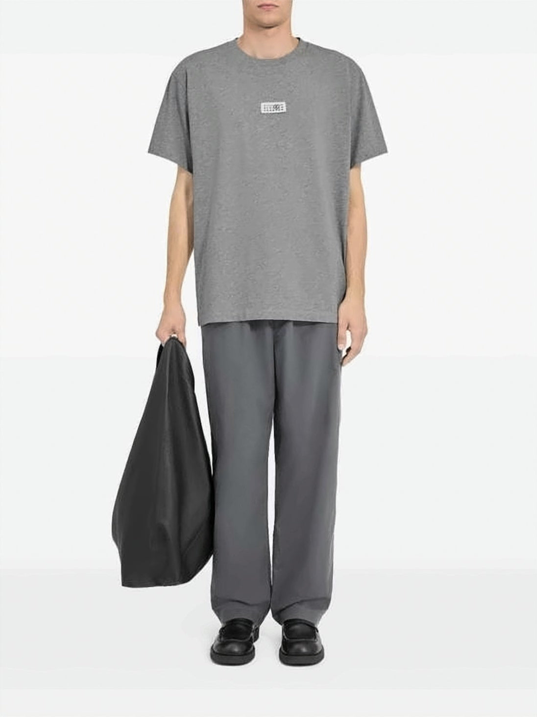 Boxy Fit Grey T-Shirt with Rectangular Chest Patch