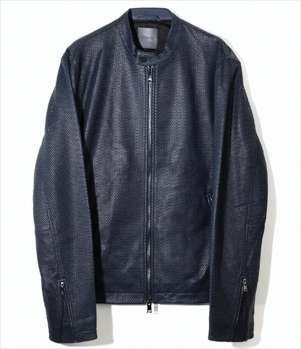 Perforated Leather Jacket with Minimalist Design