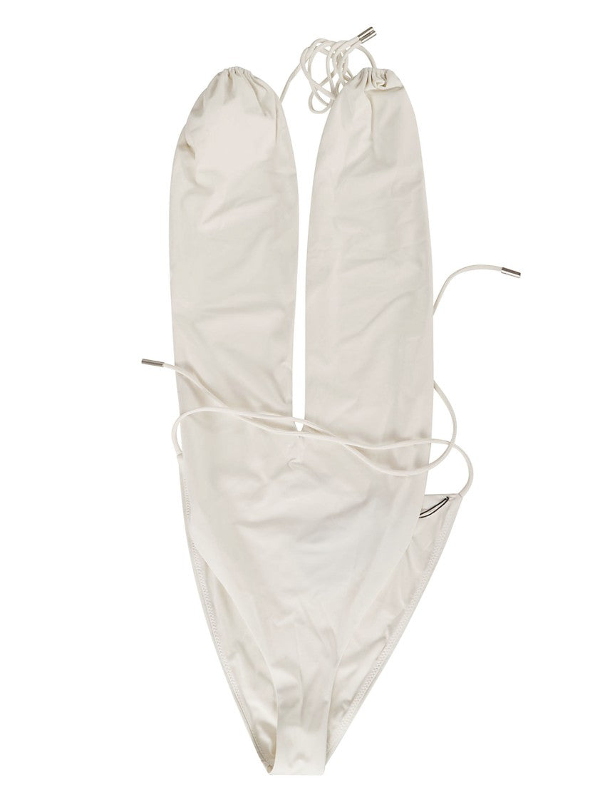White Swimwear With Elongated Sleeves