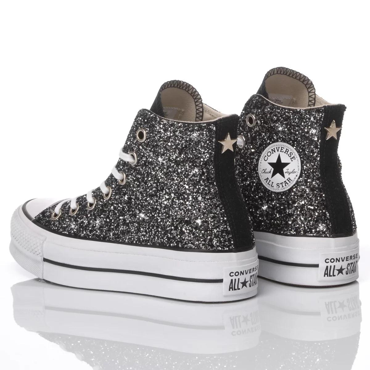 High-Top Platform Glitter Sneakers with Unique Craftsmanship