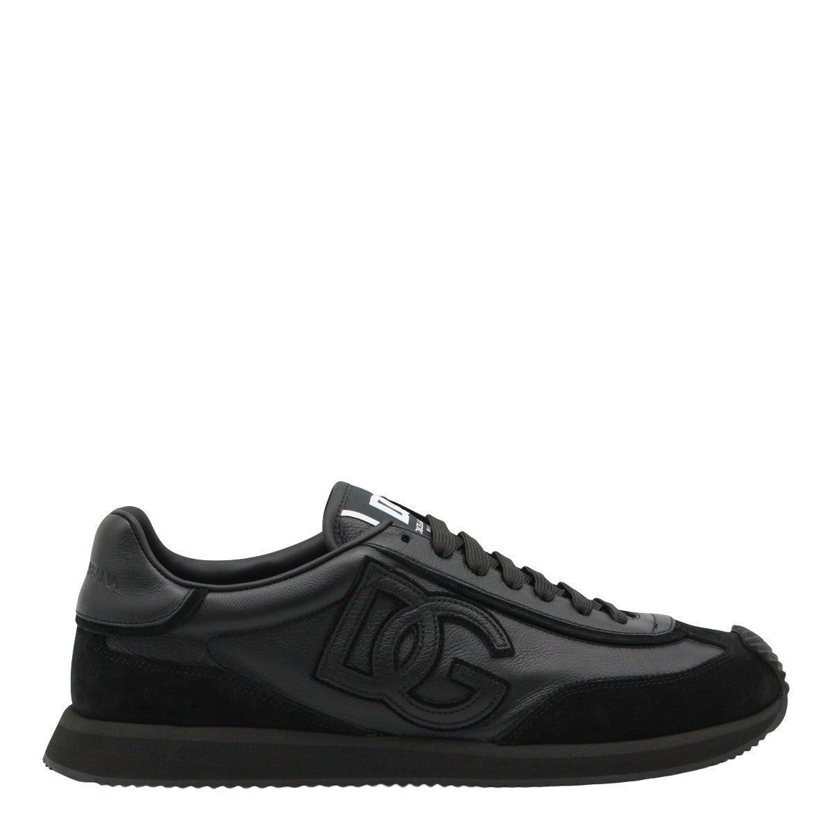 Monochromatic Black Sneakers with Leather