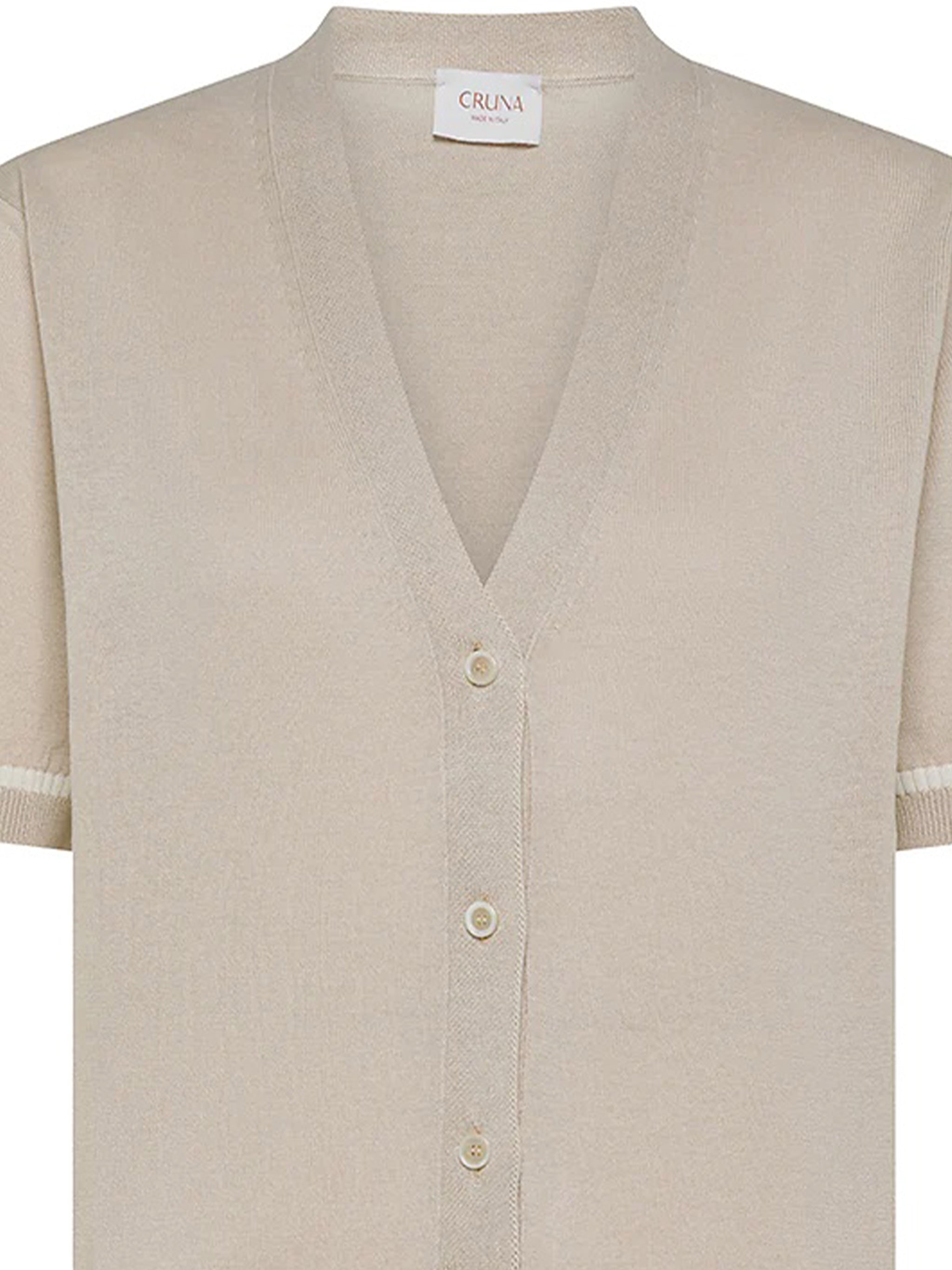 Short-Sleeved Cropped V-Neck Button Cardigan