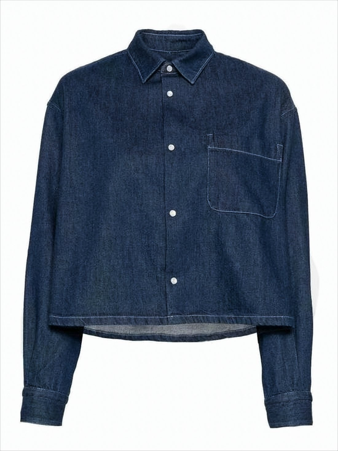 Cropped Denim Blouse with Classic Collar
