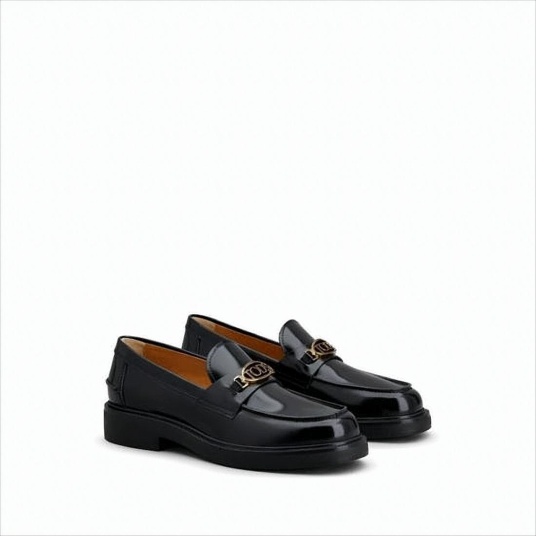 Polished Calf Leather Loafers with Metallic Logo Detail