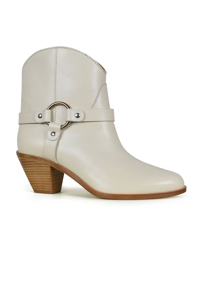 Ankle-High Beige Leather Santiag Boots