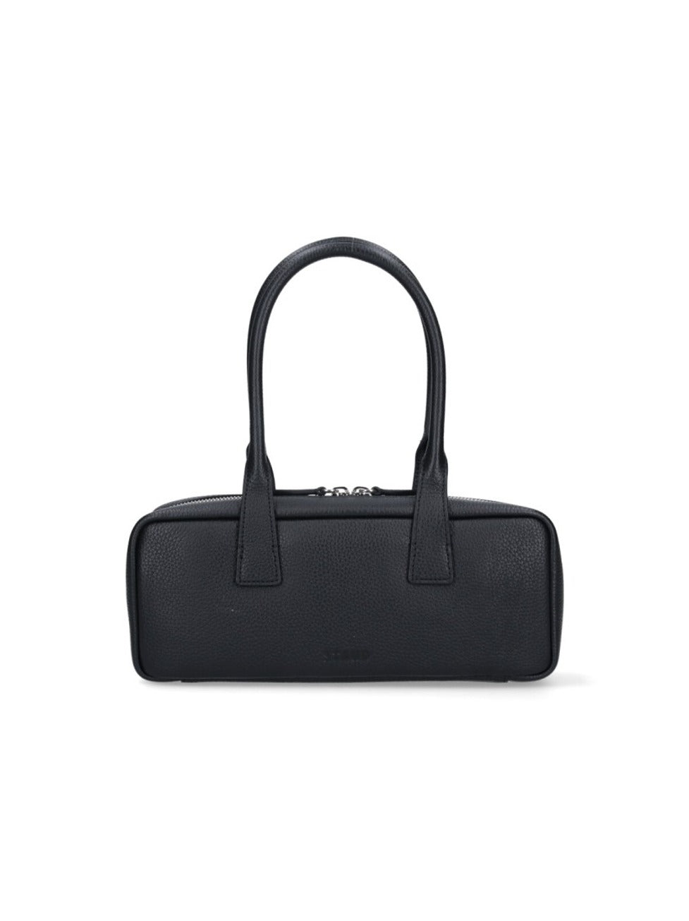 Textured Black Leather Shoulder Bag With Dual Zip Closure