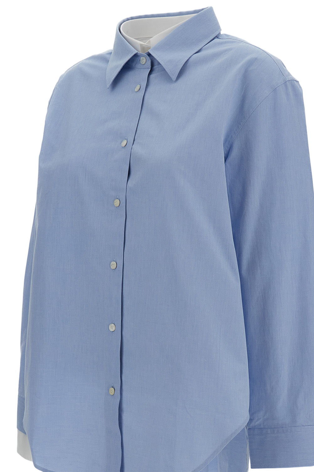 Clear Blue Shirt With Classic Collar And Contrasting Cuffs