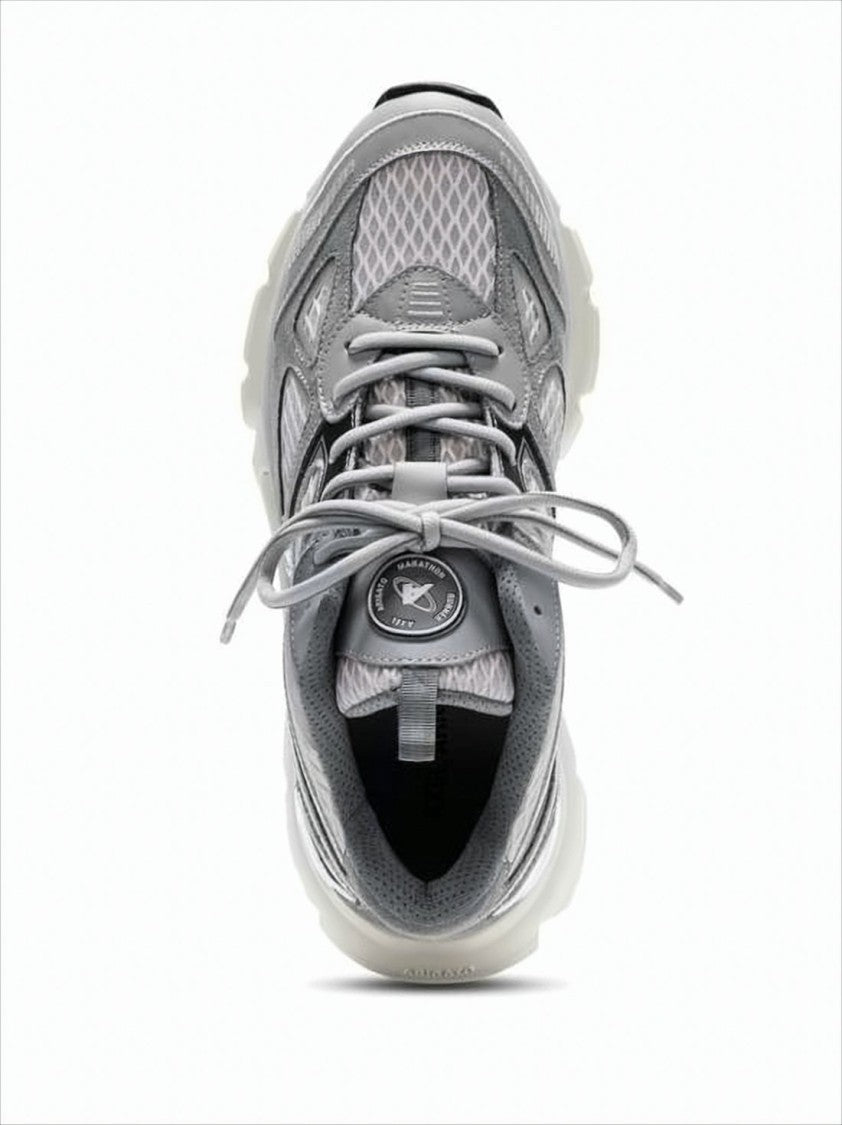 Layered Grey Sneakers with Textured Leather and Rubber Sole