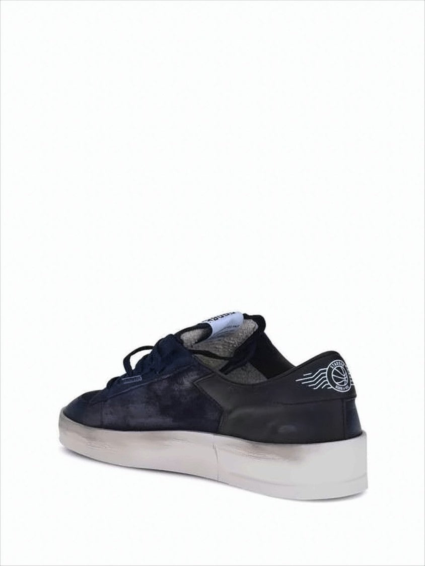 Low-Top Blue Sneakers with Mixed Materials