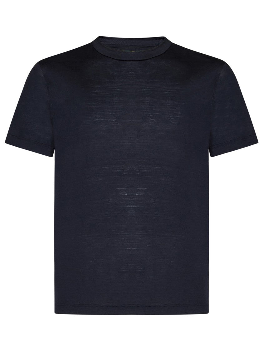 Crew Neck T-Shirt In Navy Blue Wool Blend