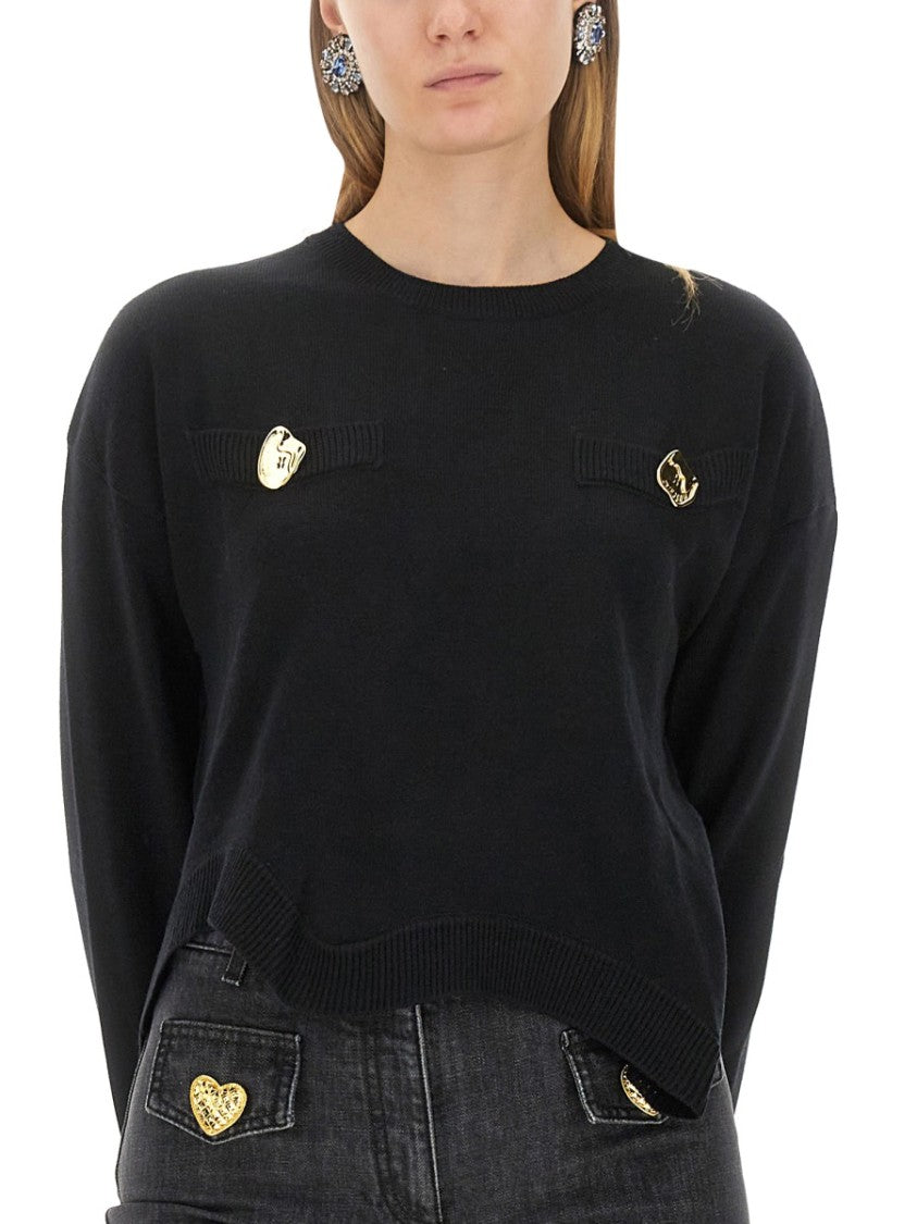 Cropped Black Wool Jersey Sweater