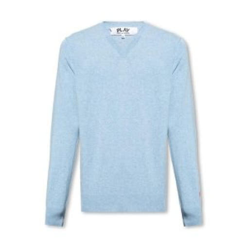 Light Blue V-Neck Wool Sweater With Fine Knit Texture