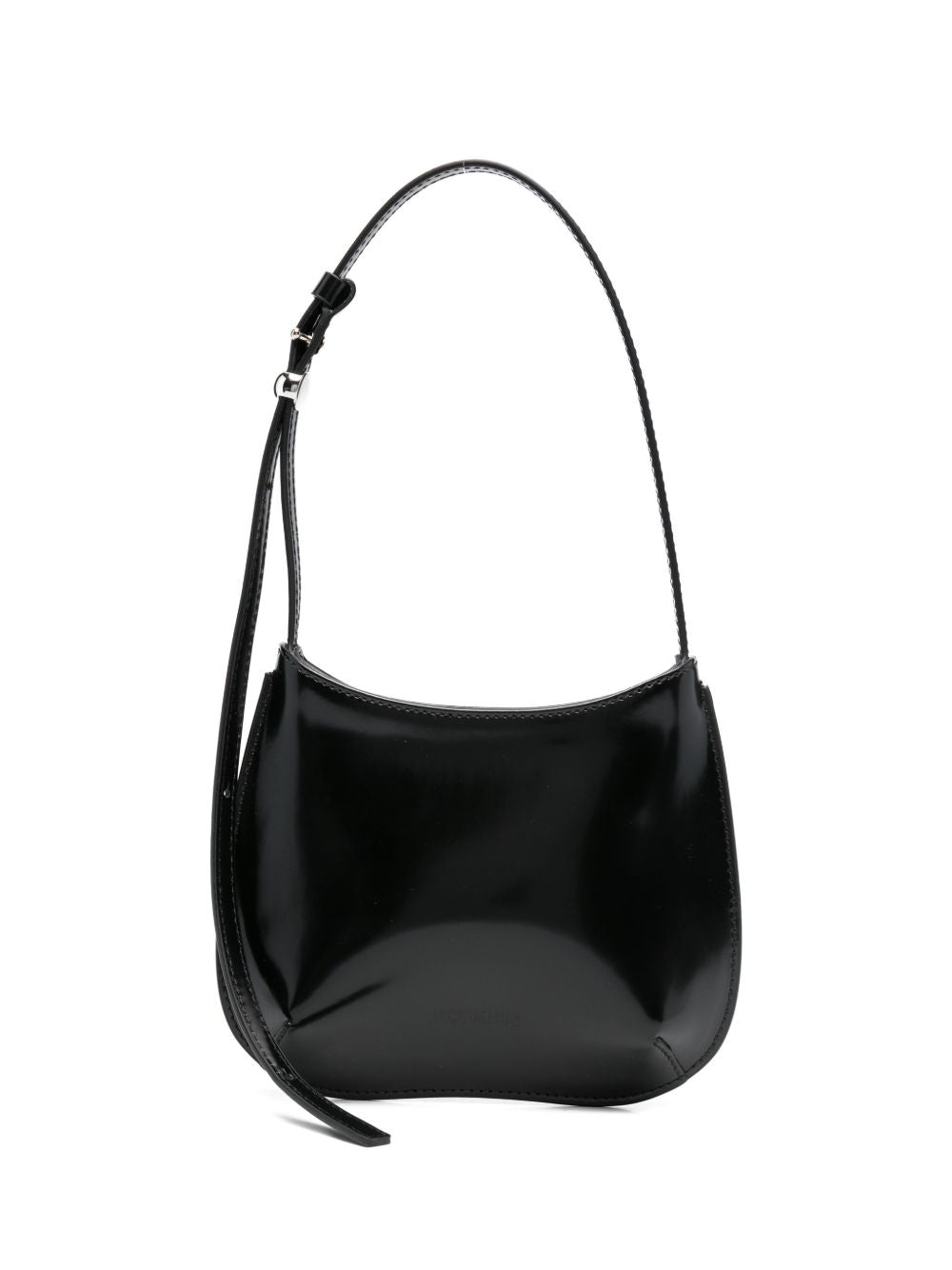 Curved Black Calf Leather Shoulder Bag