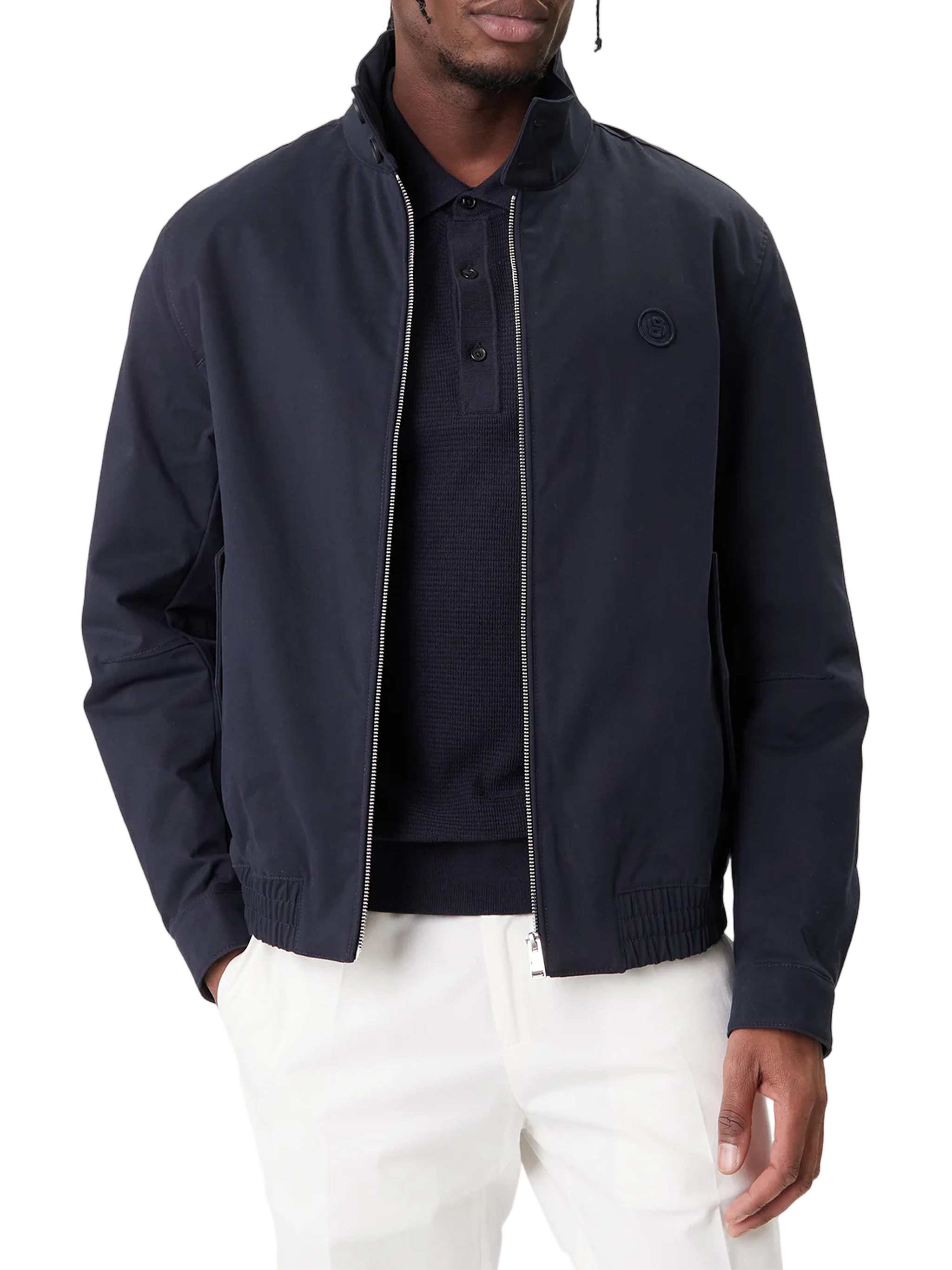 Dark Navy Zip-Up Jacket with Round Logo Patch