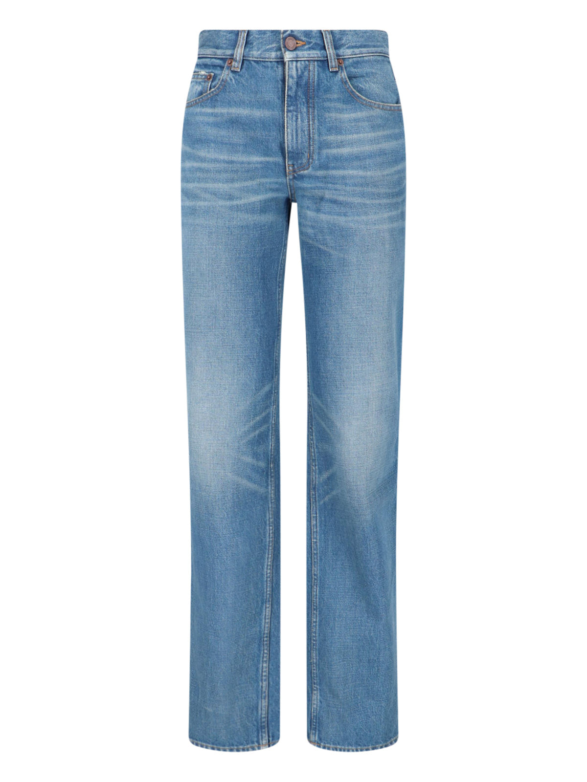 Blue Mid-Rise Straight-Leg Denim Jeans