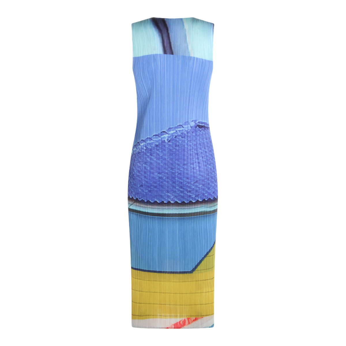 Midi Sleeveless Dress with Pleated Texture