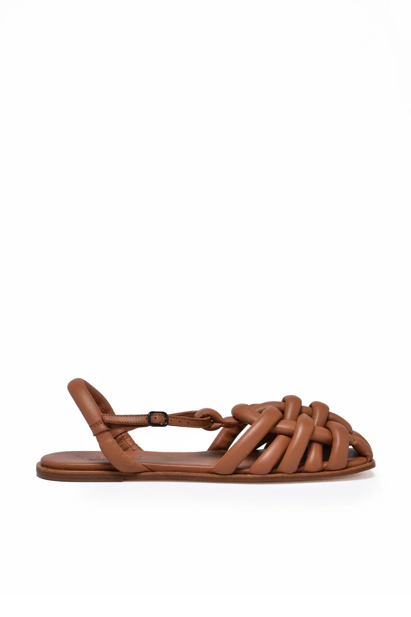 Flat Leather Sandals - Brown