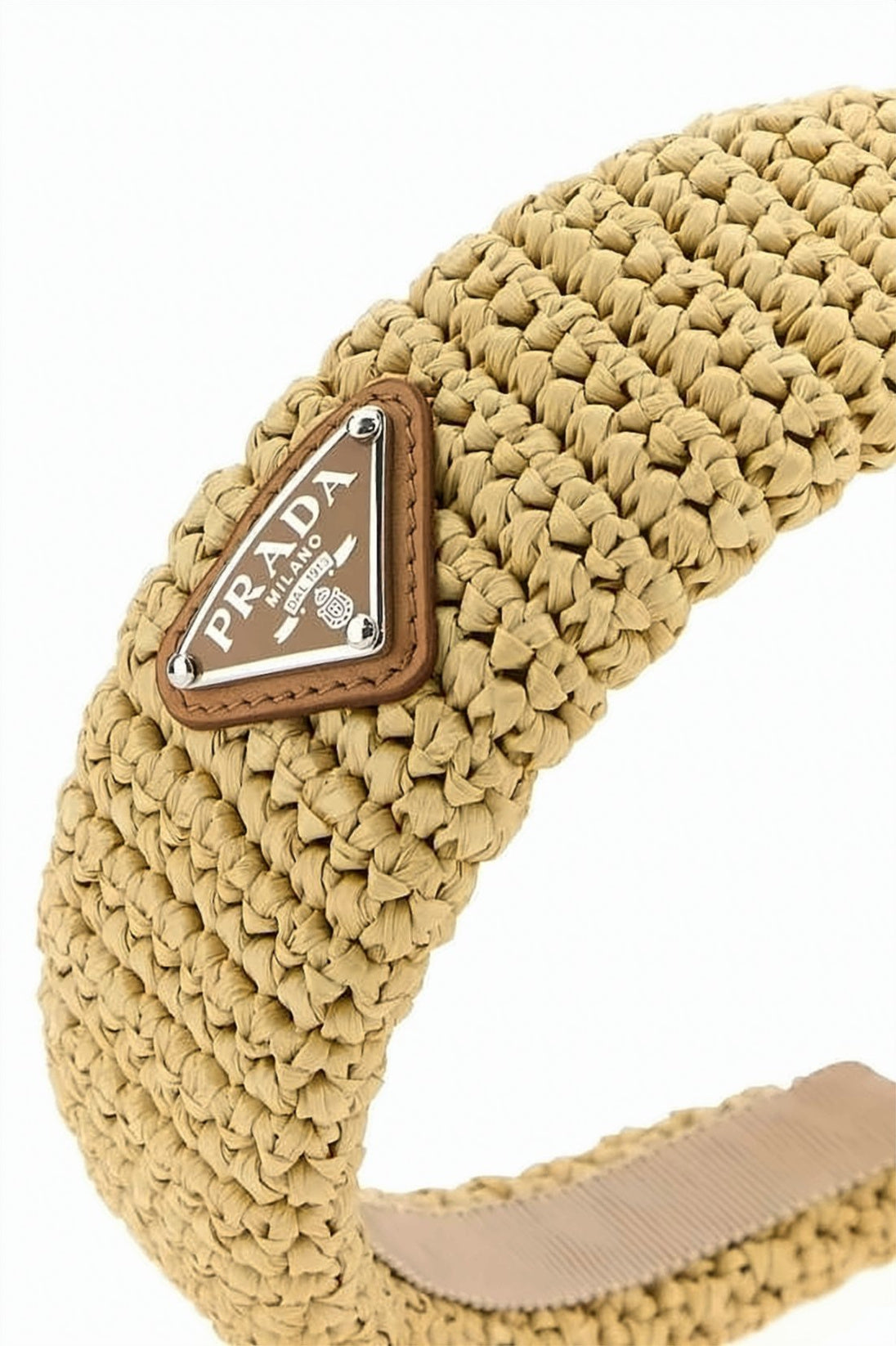 Textured Braided Polyester Headband with Triangular Logo Plaque