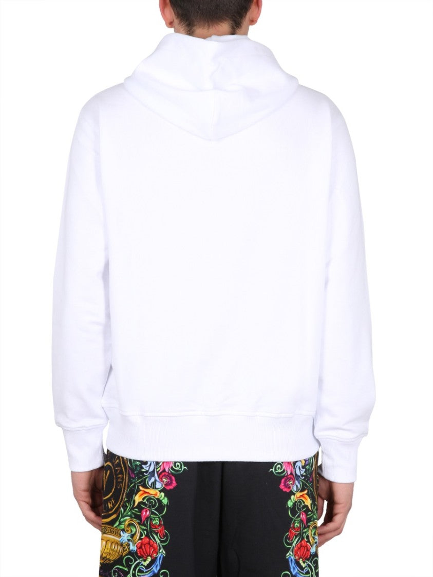 Drawstring Hooded Sweatshirt With Floral Logo Print