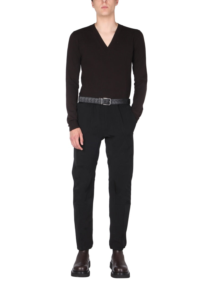 Classic V-Neck Wool Sweater with Contrasting Stitch