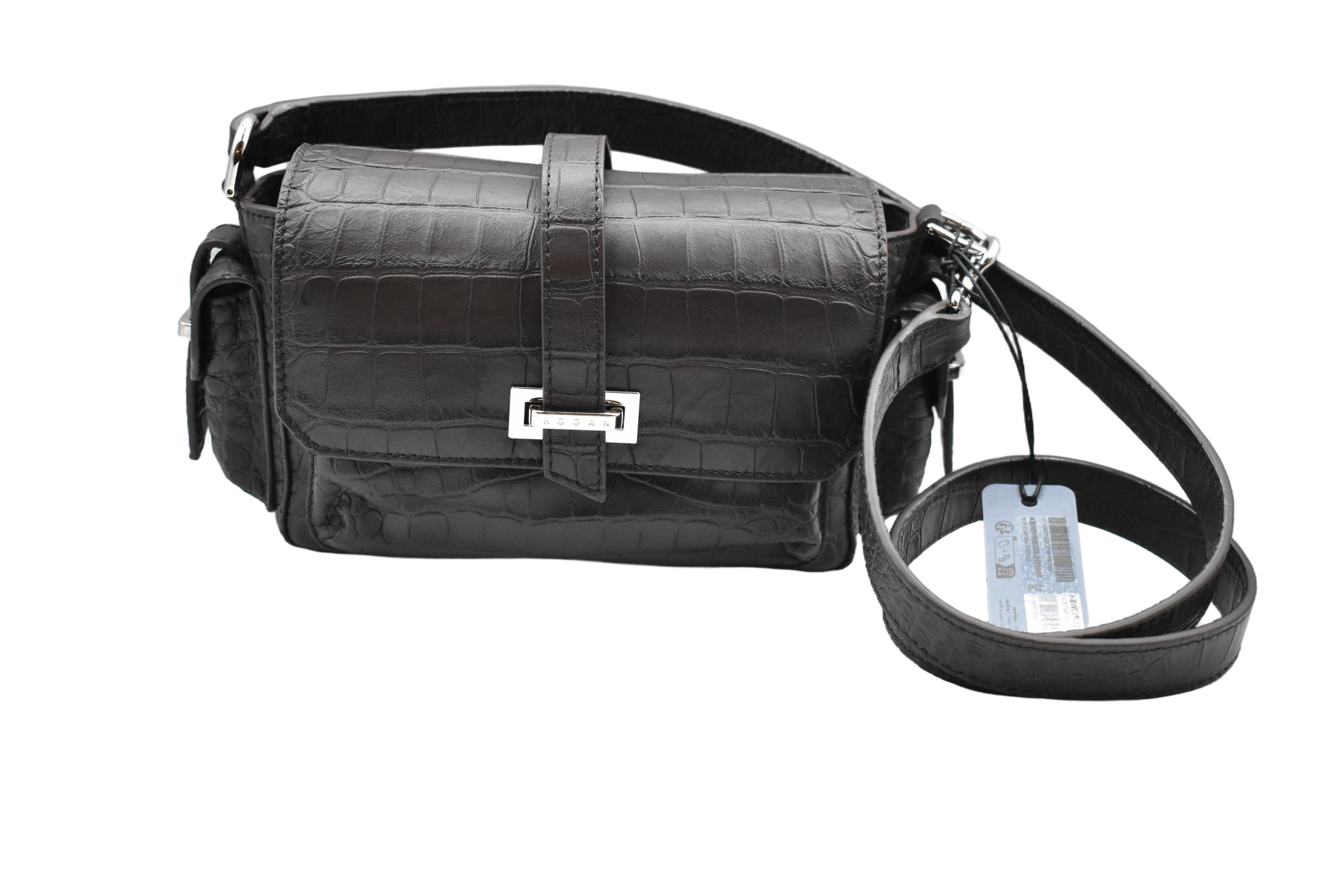 Crocodile-Embossed Leather Shoulder Bag