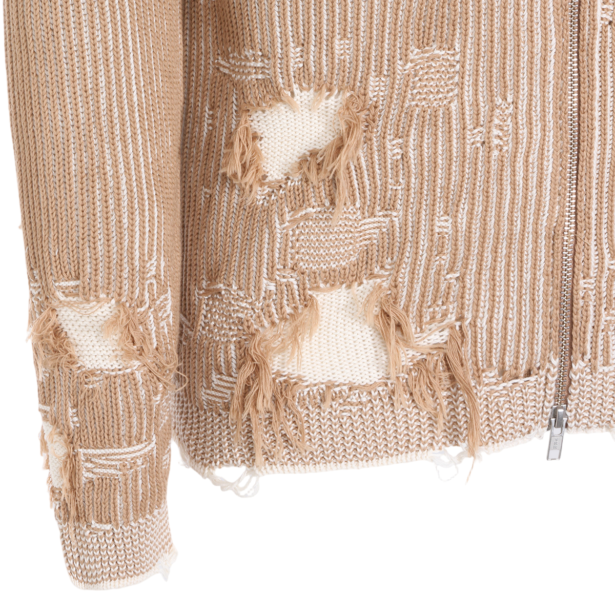 Ribbed High Collar Sweater with Distressed Detailing
