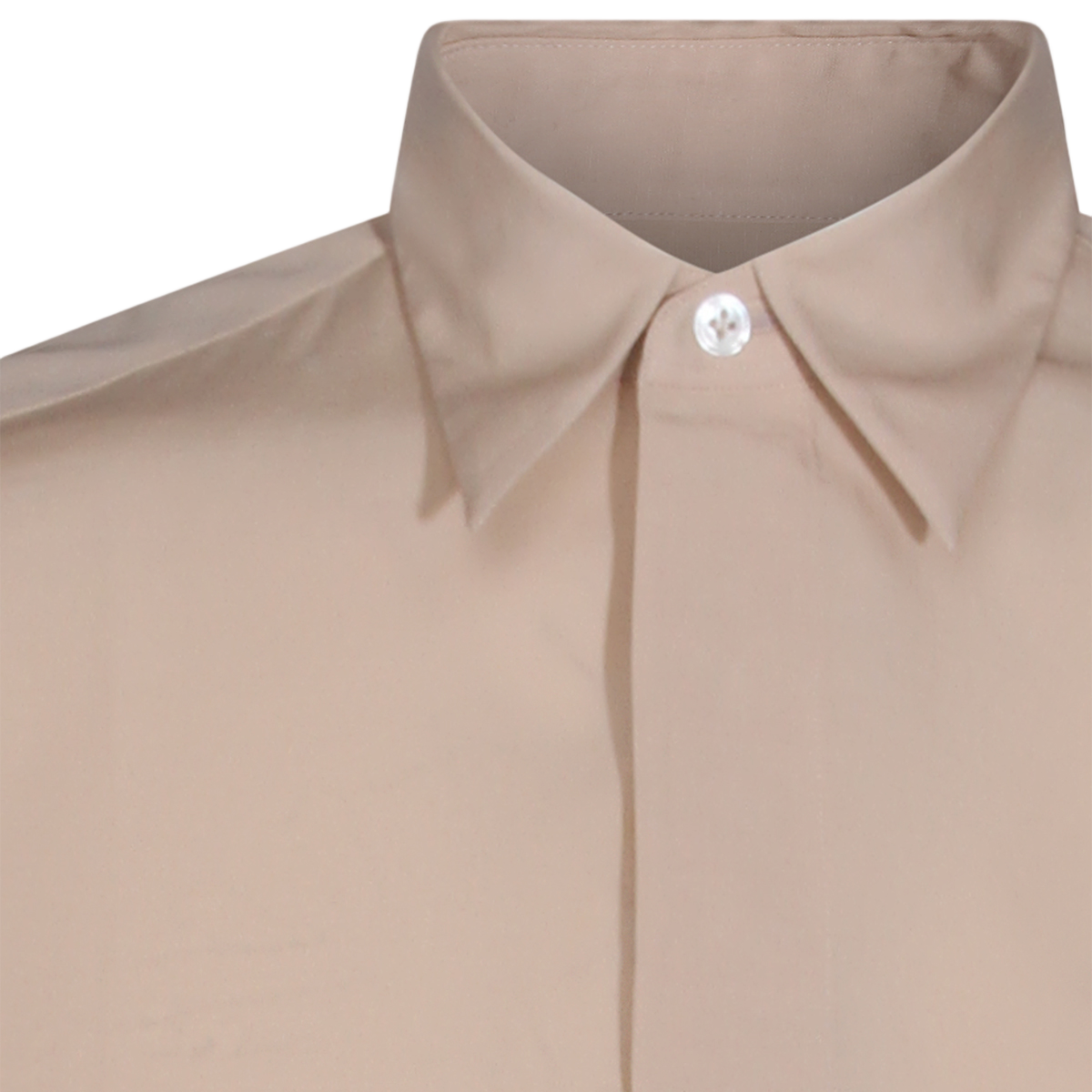Sandy Beige Casual Shirt with Traditional Collar and Buttoned Cuffs