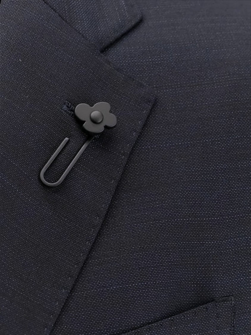 Tailored Black Jacket with Floral Lapel Pin