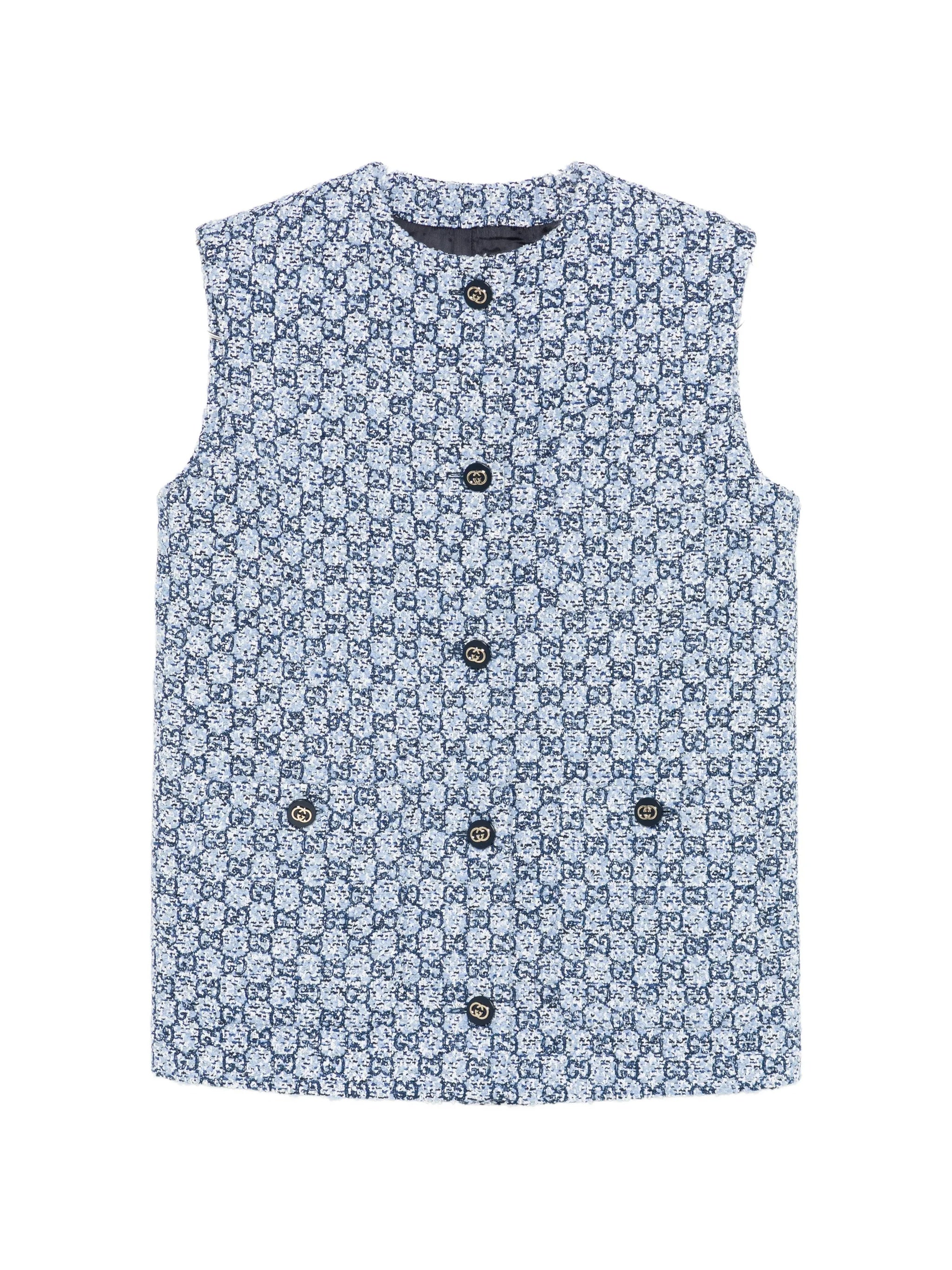 Blue/White Gilet GG Tweed Boxy Gilet