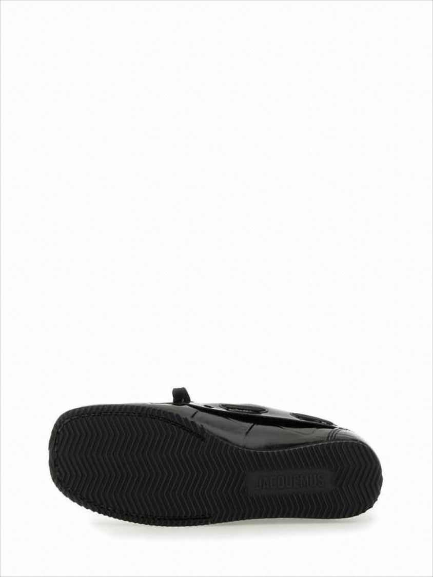 Glossy Black Leather Loafers With Bow Detail
