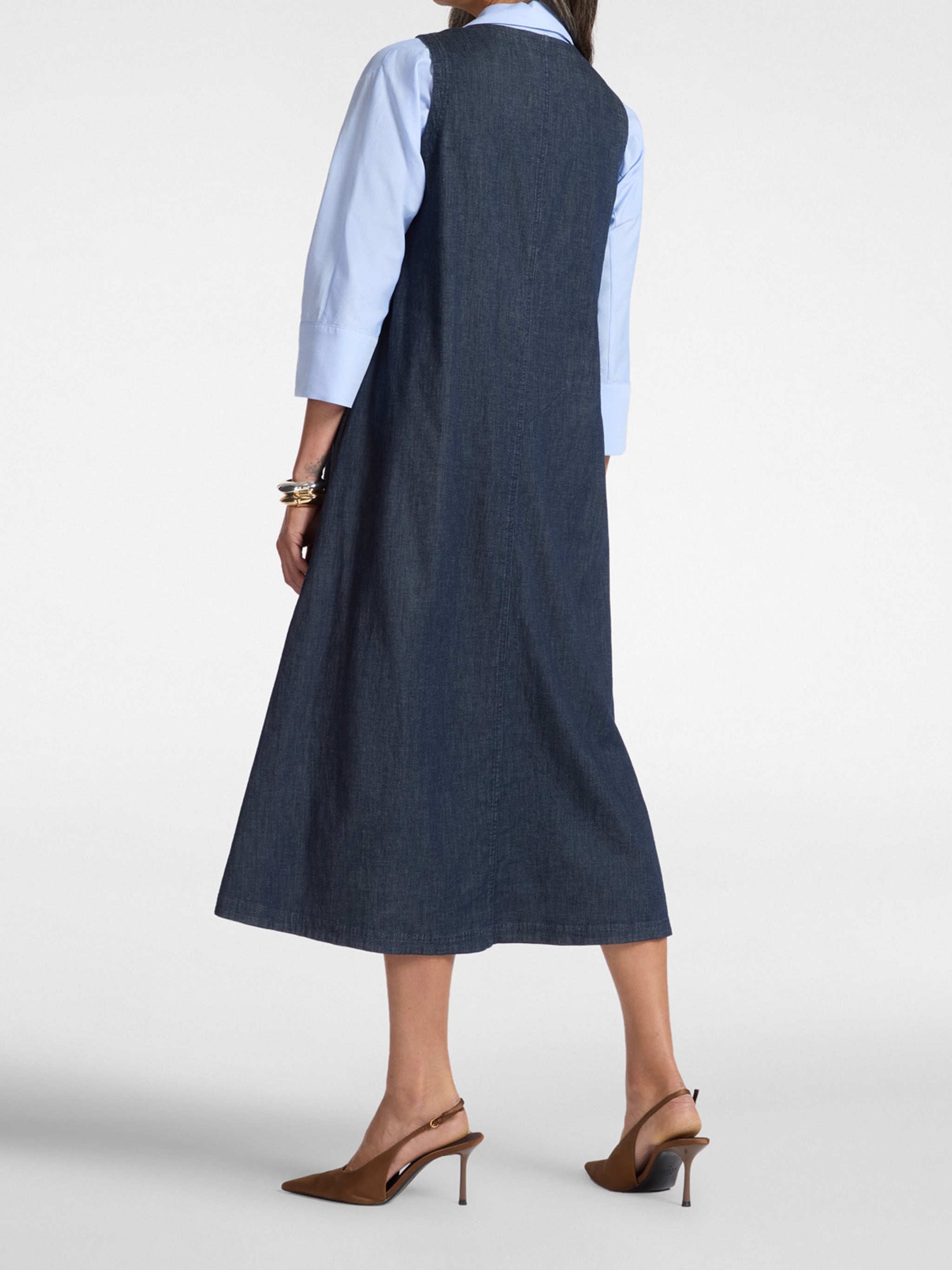 Sleeveless Blue Denim Midi Chain Dress