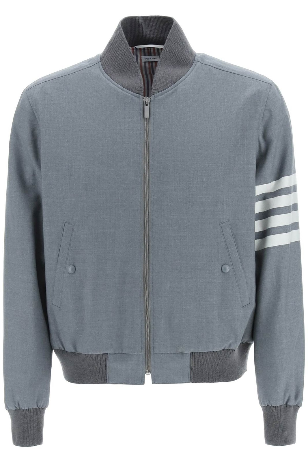 Textured Wool Bomber Jacket with Distinctive Stripes