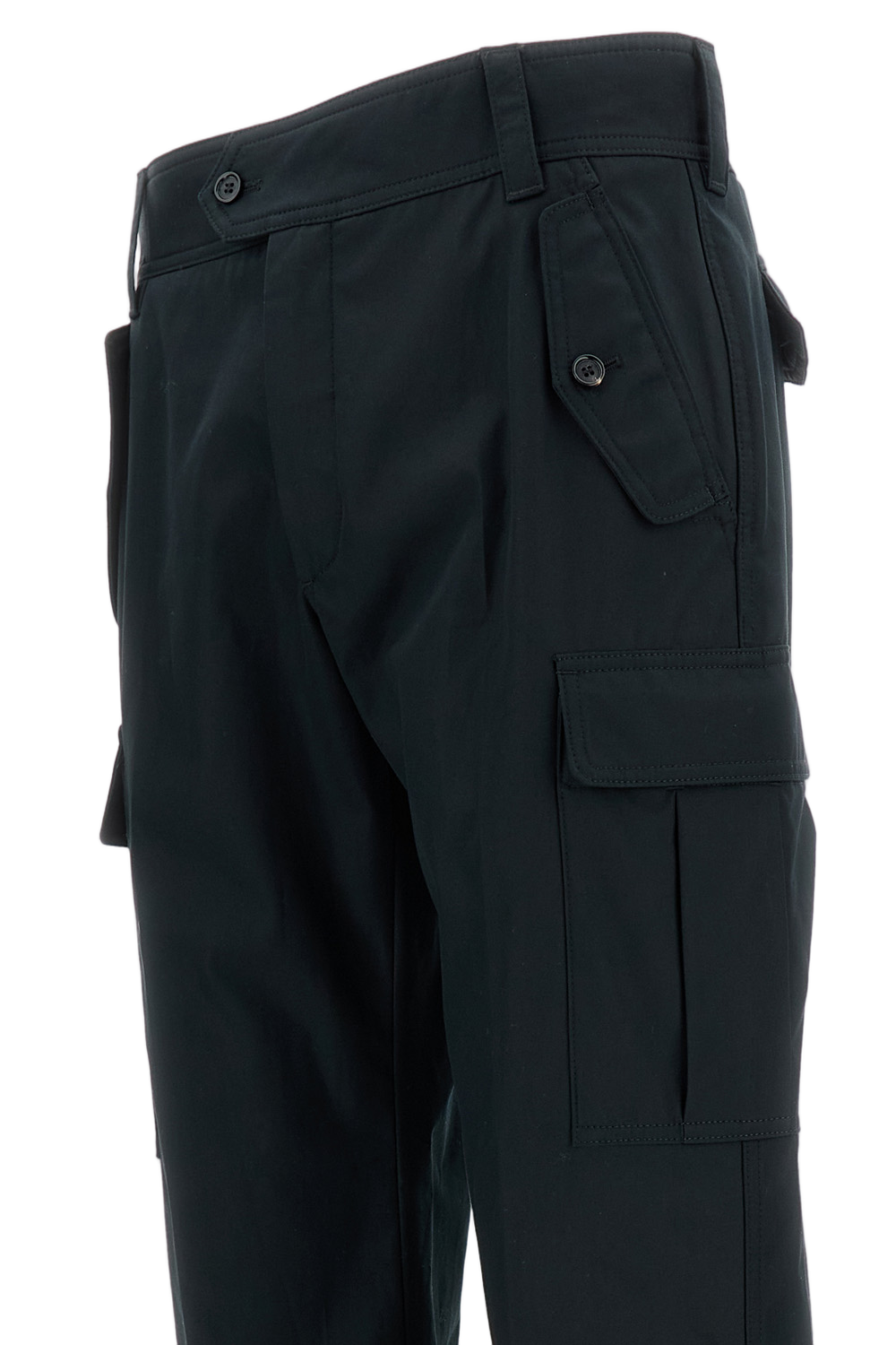 Functional Black Cotton Cargo Trousers With Adjustable Hems