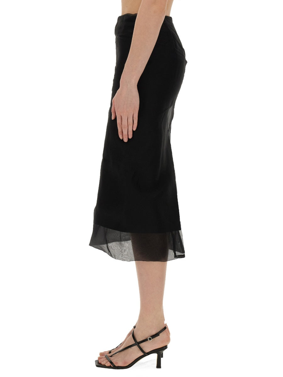 Silk Midi Skirt With Sheer Hem And Concealed Zipper