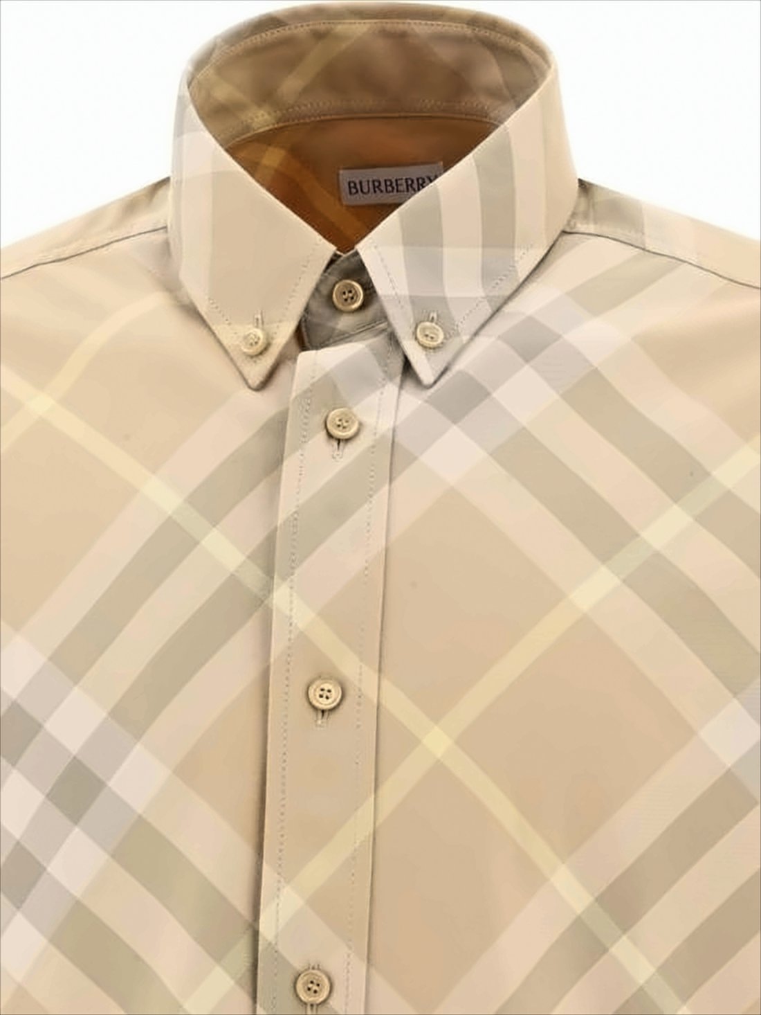 Beige Check Pattern Short-Sleeve Button-Up Shirt