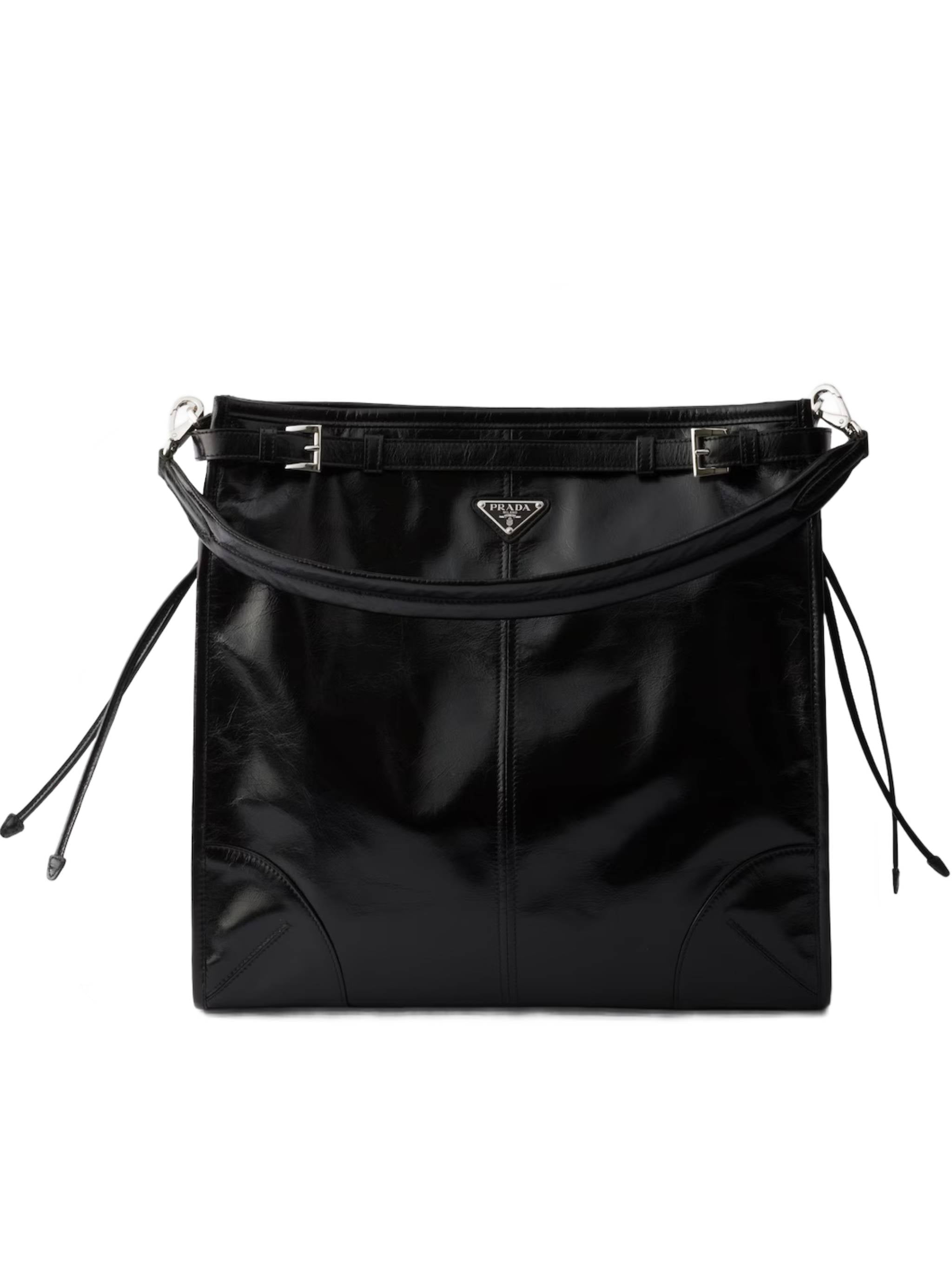 Black Bandoliera Glossy Leather Shoulder Bag