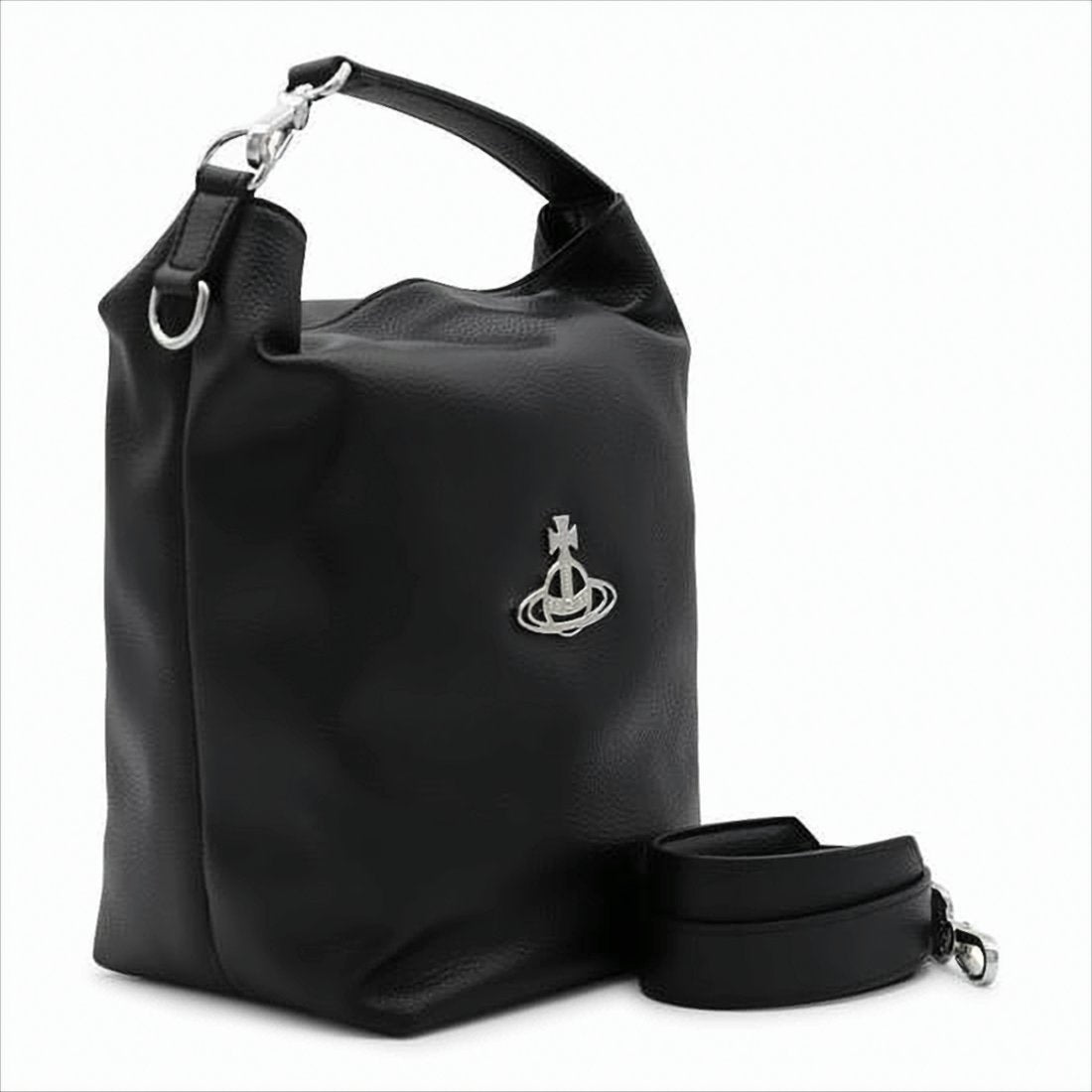 Structured Black Synthetic Leather Tote Bag