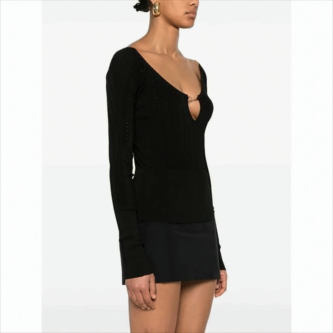 Deep V-Neck Knit Sweater with Ribbed Detailing
