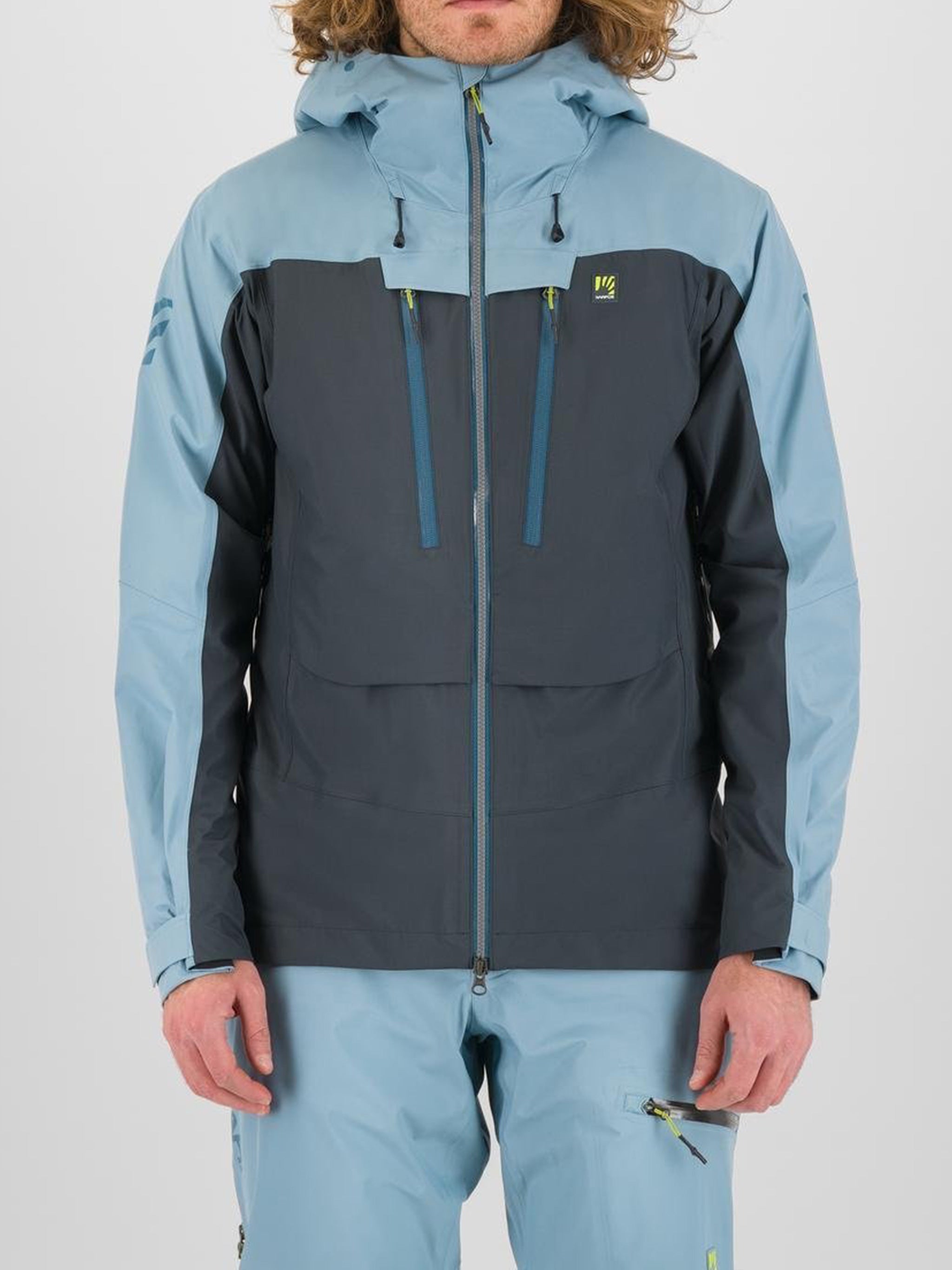 Blue/Grey Midi Shell Hooded Jacket