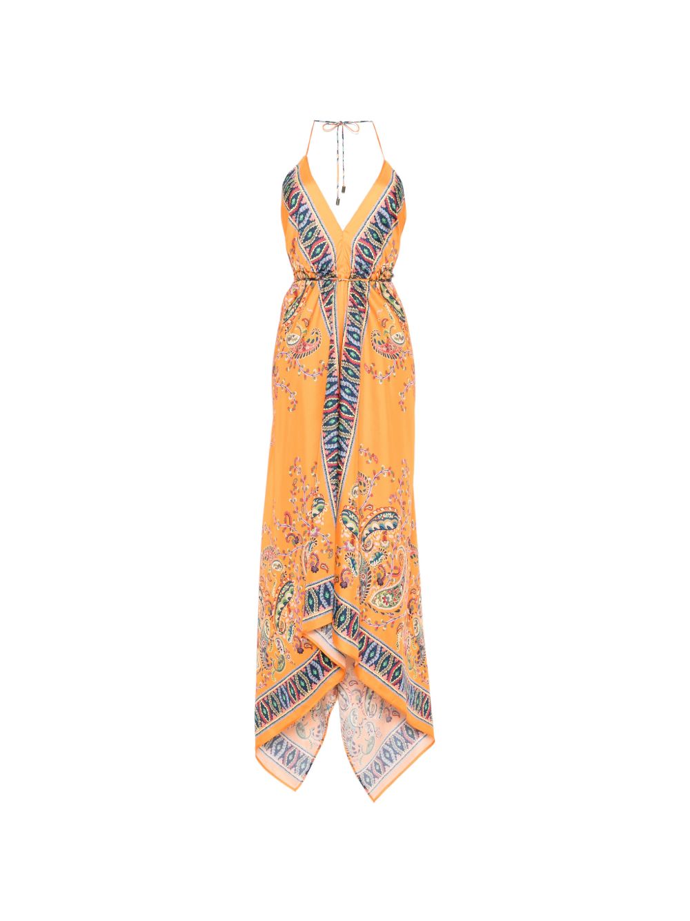 Asymmetrical Handkerchief Hem Dress with Paisley Patterns